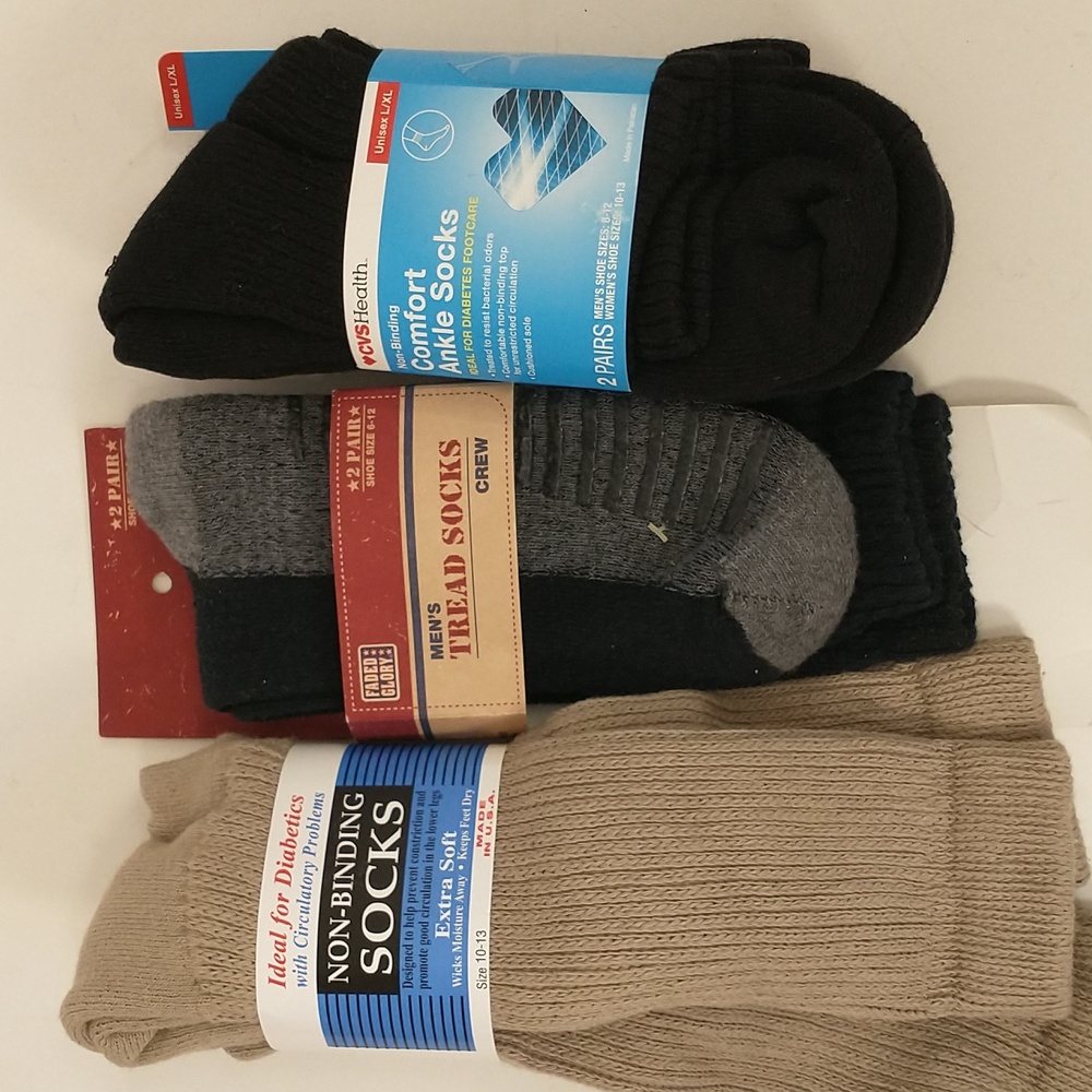 Soft Cotton Blend Diabetic Socks Mixed Brand Tan & Black one w Treads Unisex